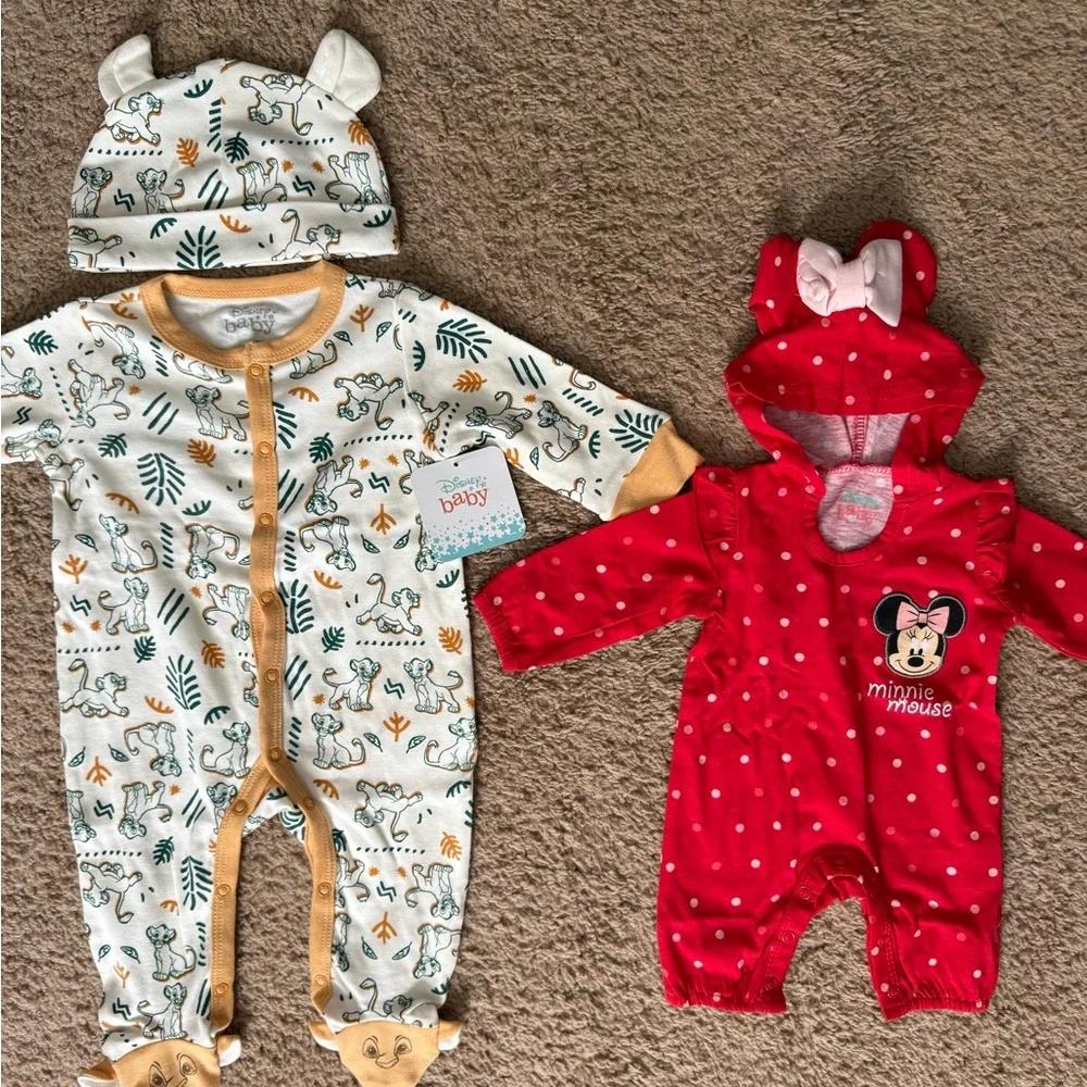 Disney Baby Simba Sleeper (6M) + Minnie Mouse Romper (NB)